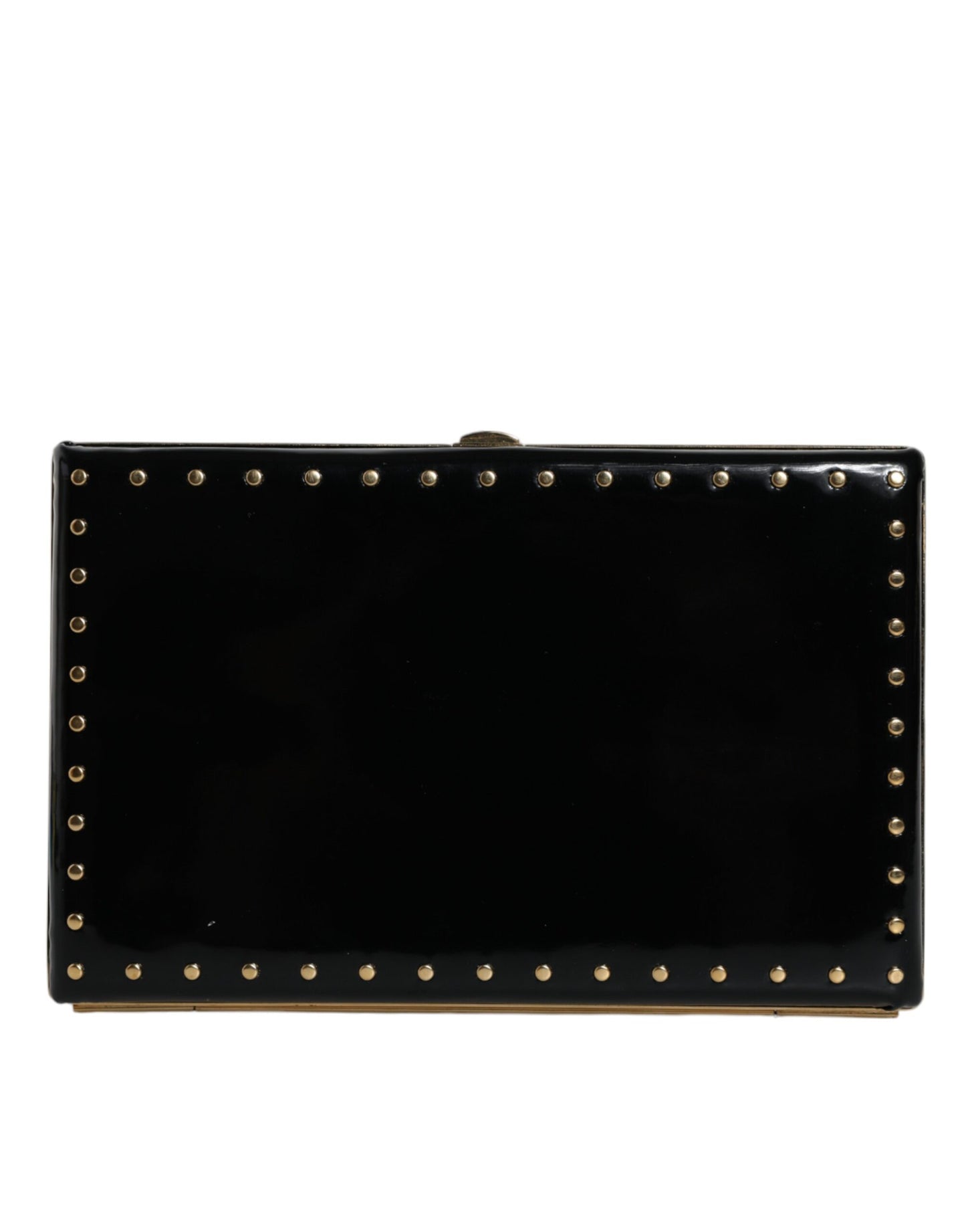  - Black Leather Studs Gold Frame Clutch Evening Purse Bag