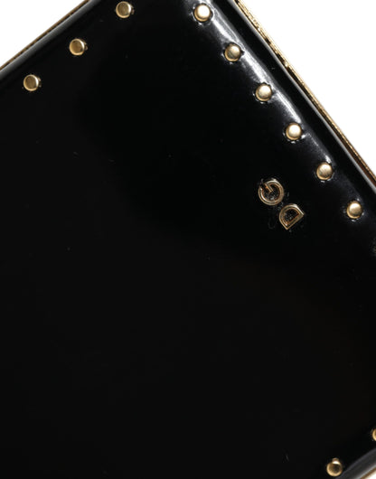  - Black Leather Studs Gold Frame Clutch Evening Purse Bag