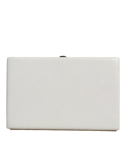  - White Leather Gold Frame Clutch Evening Party Purse Bag