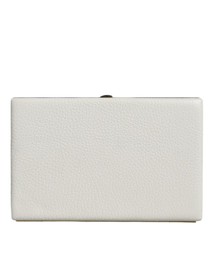  - White Leather Gold Frame Clutch Evening Party Purse Bag