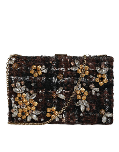  - Multicolor Tweed Floral Clutch Evening Party Purse CrossBody Bag