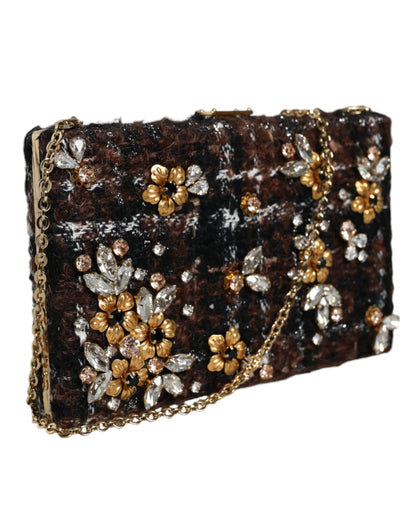  - Multicolor Tweed Floral Clutch Evening Party Purse CrossBody Bag