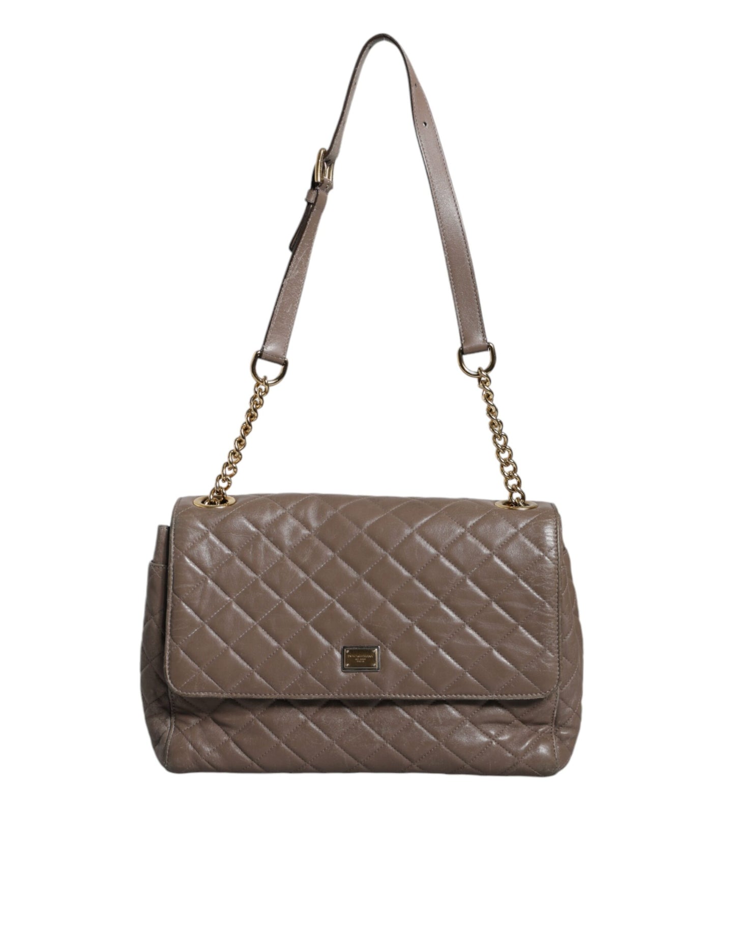  - Brown Quilted Leather Shoulder Purse Satchel Bag