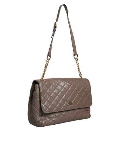  - Brown Quilted Leather Shoulder Purse Satchel Bag