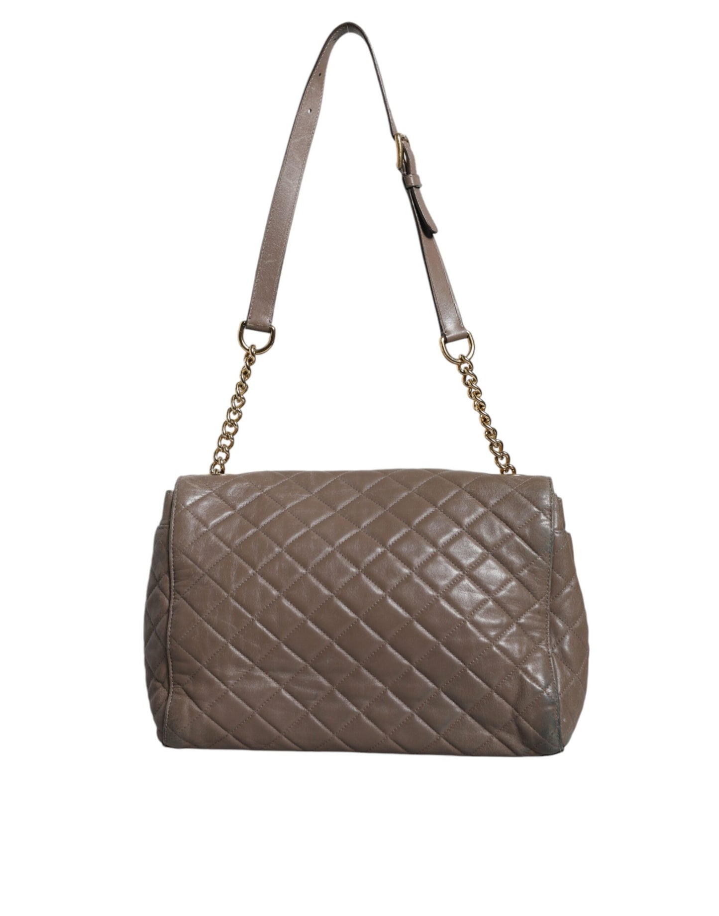  - Brown Quilted Leather Shoulder Purse Satchel Bag