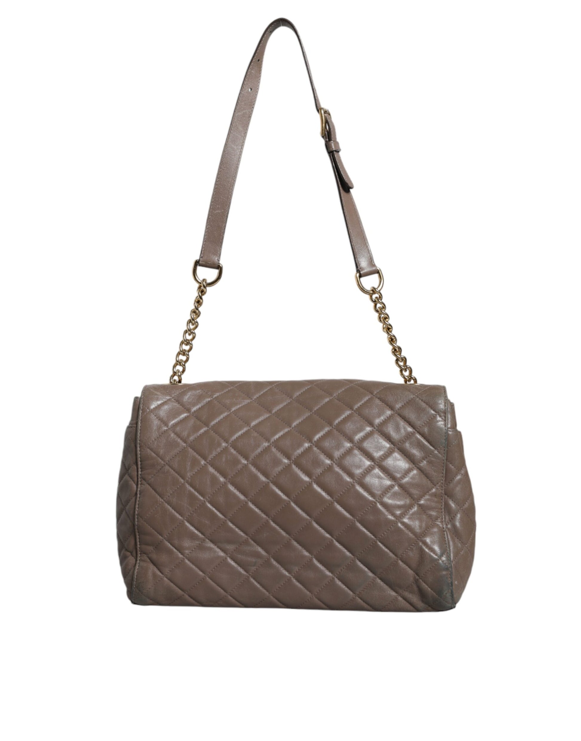 Brown Quilted Leather Shoulder Purse Satchel Bag