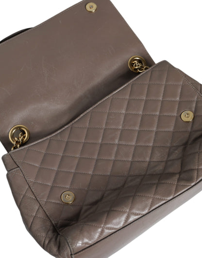  - Brown Quilted Leather Shoulder Purse Satchel Bag