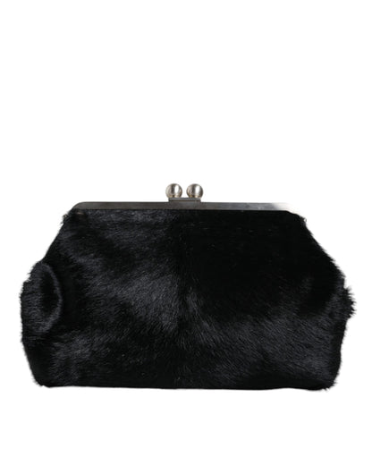  - Black Fur Handbag Clutch Purse Pouch Bag