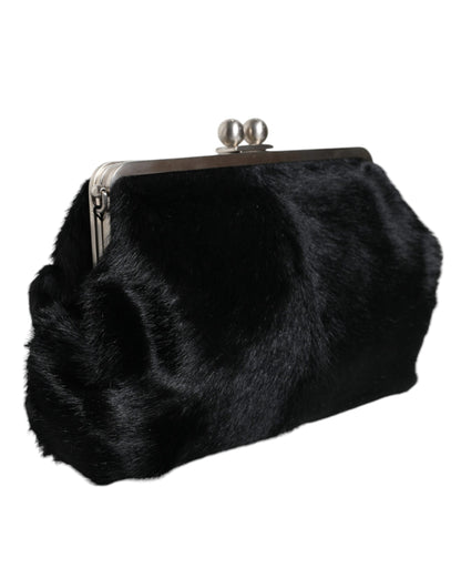  - Black Fur Handbag Clutch Purse Pouch Bag