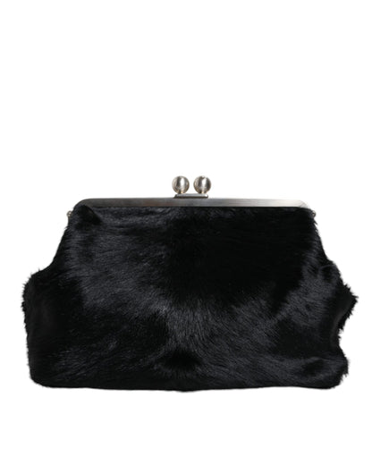  - Black Fur Handbag Clutch Purse Pouch Bag