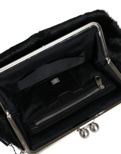  - Black Fur Handbag Clutch Purse Pouch Bag