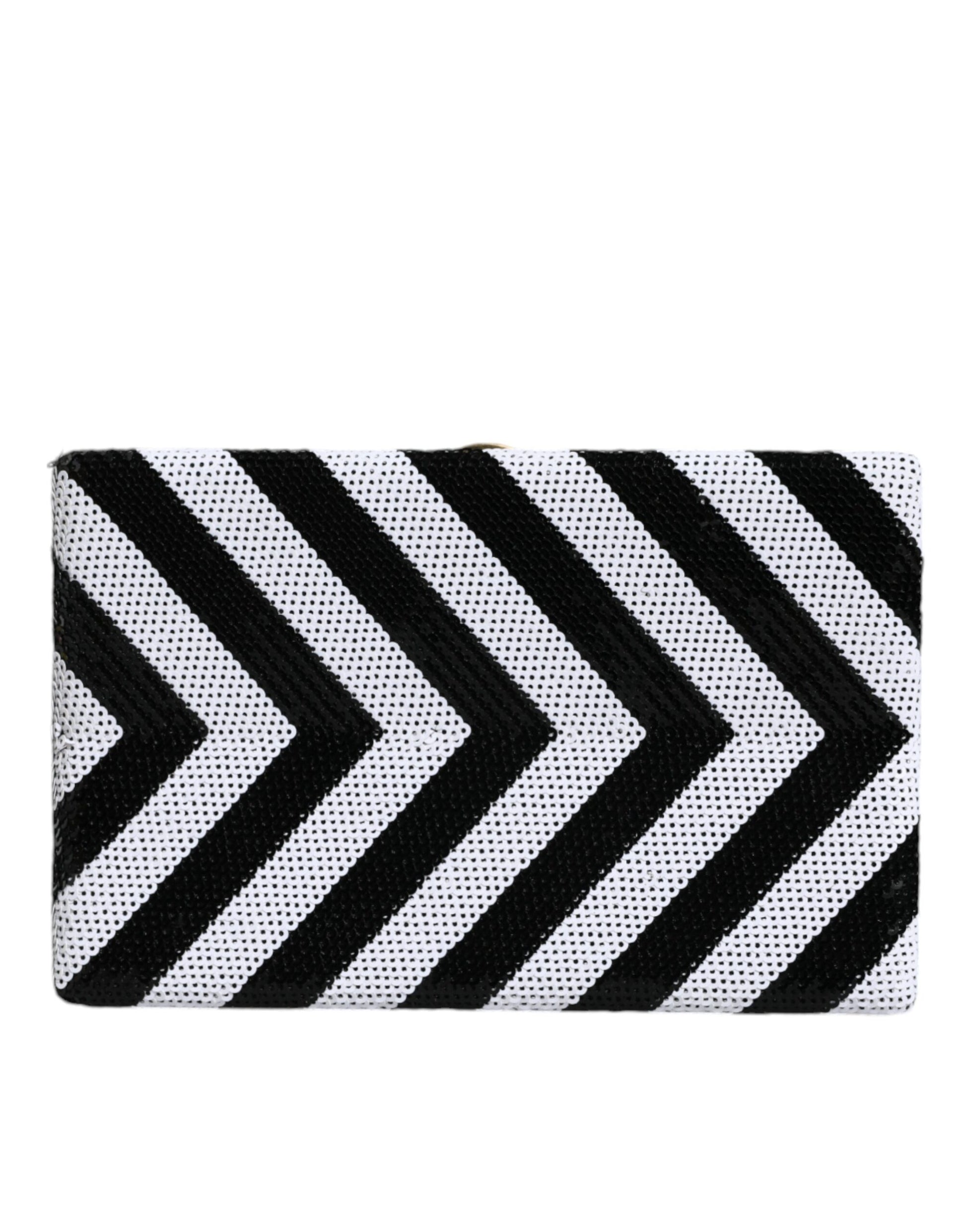 Striking Black White Patterned Gold Frame Clutch