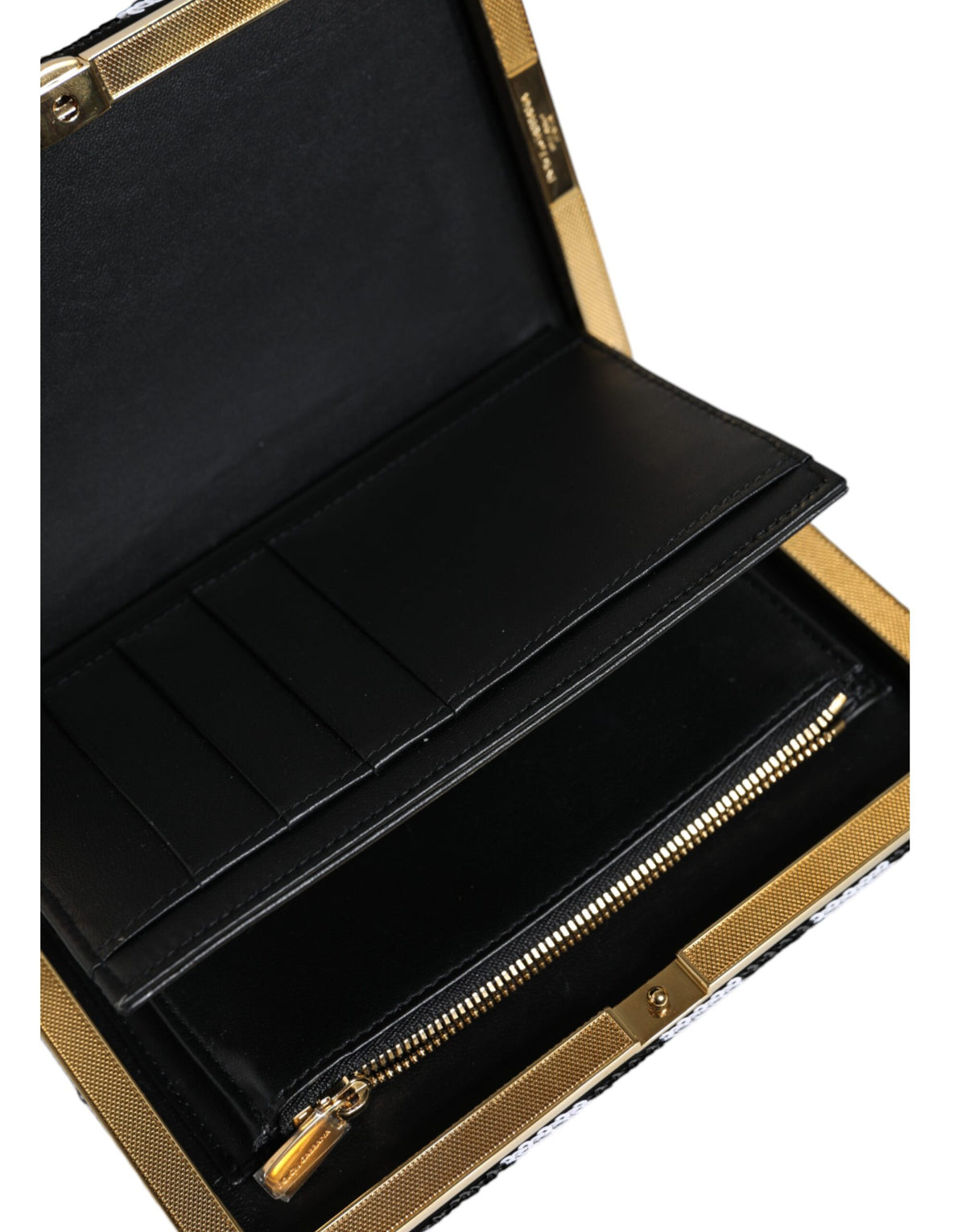 Striking Black White Patterned Gold Frame Clutch