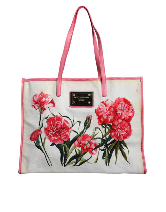  - White Canvas Rose Embroidery Women Shopping Tote Bag