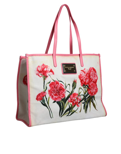  - White Canvas Rose Embroidery Women Shopping Tote Bag