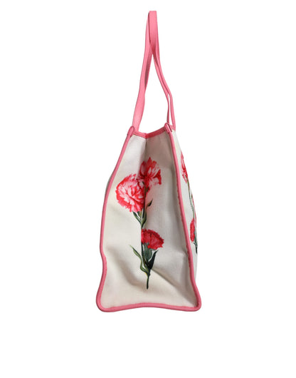  - White Canvas Rose Embroidery Women Shopping Tote Bag