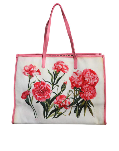  - White Canvas Rose Embroidery Women Shopping Tote Bag