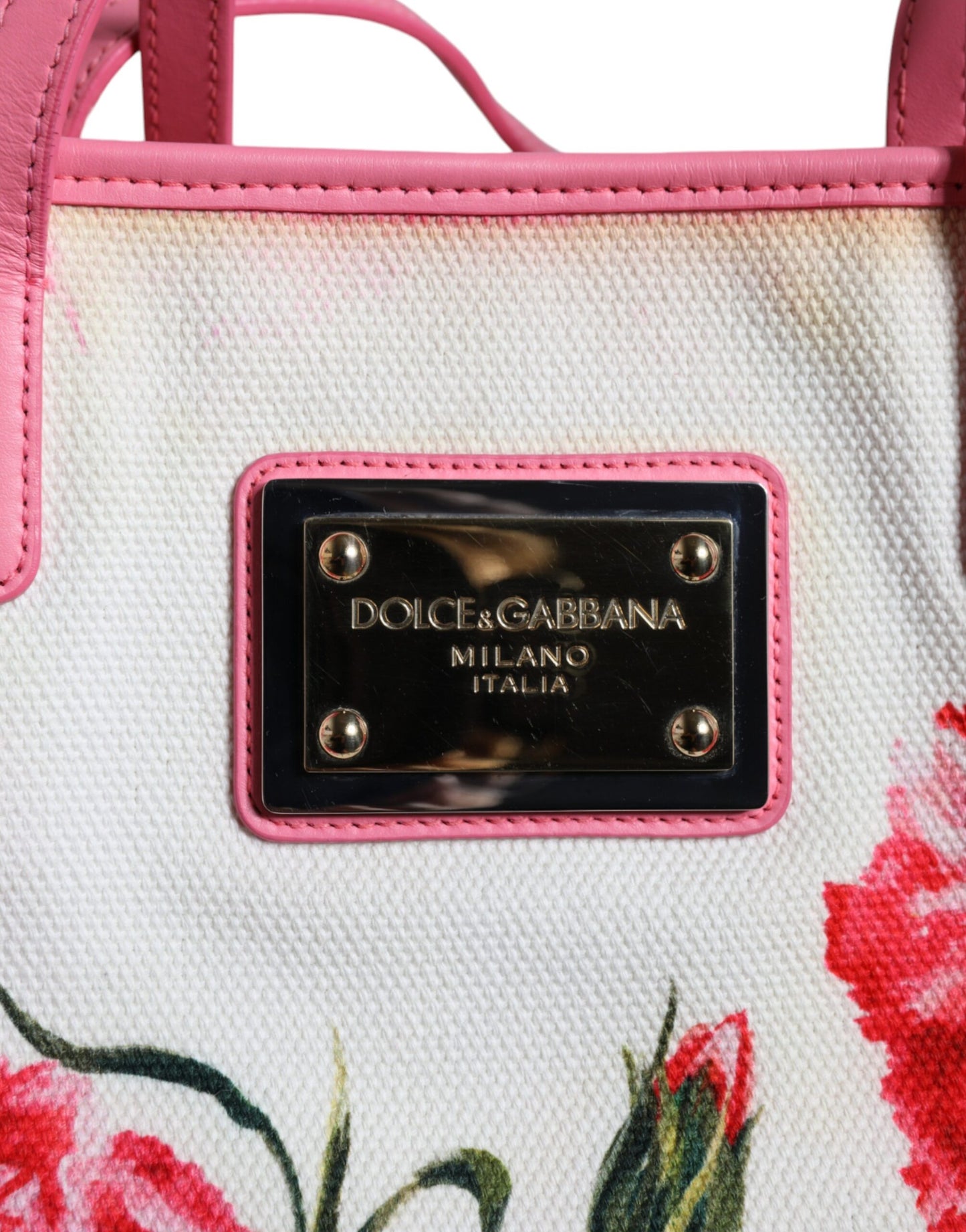  - White Canvas Rose Embroidery Women Shopping Tote Bag