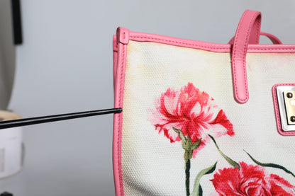  - White Canvas Rose Embroidery Women Shopping Tote Bag