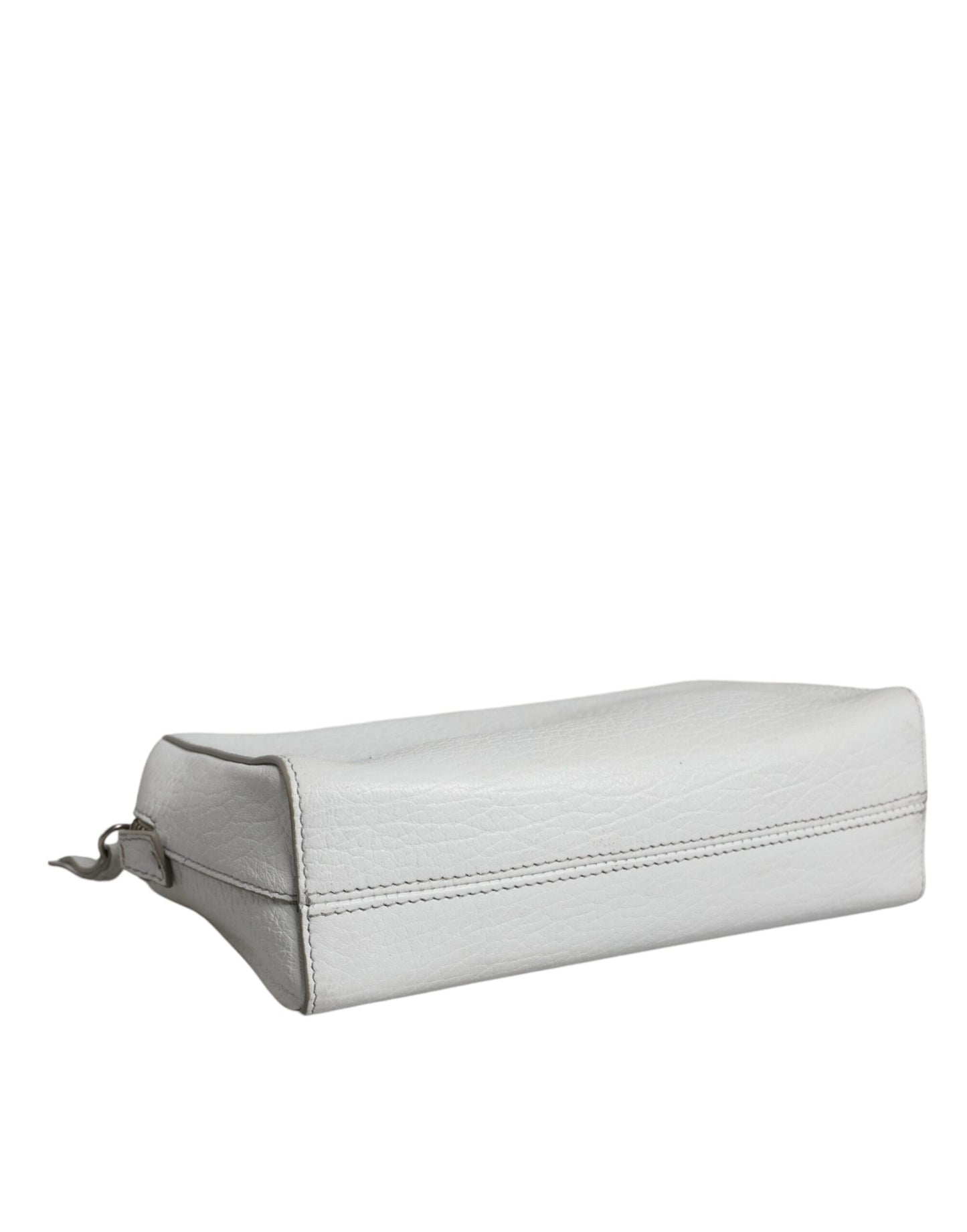  - White Leather Large Pouch Zip Handbag Women Bag