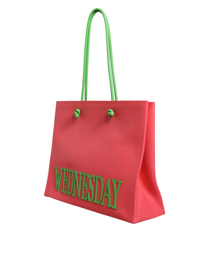  - Pink Leather Weekend Wednesday Shopping Tote Bag