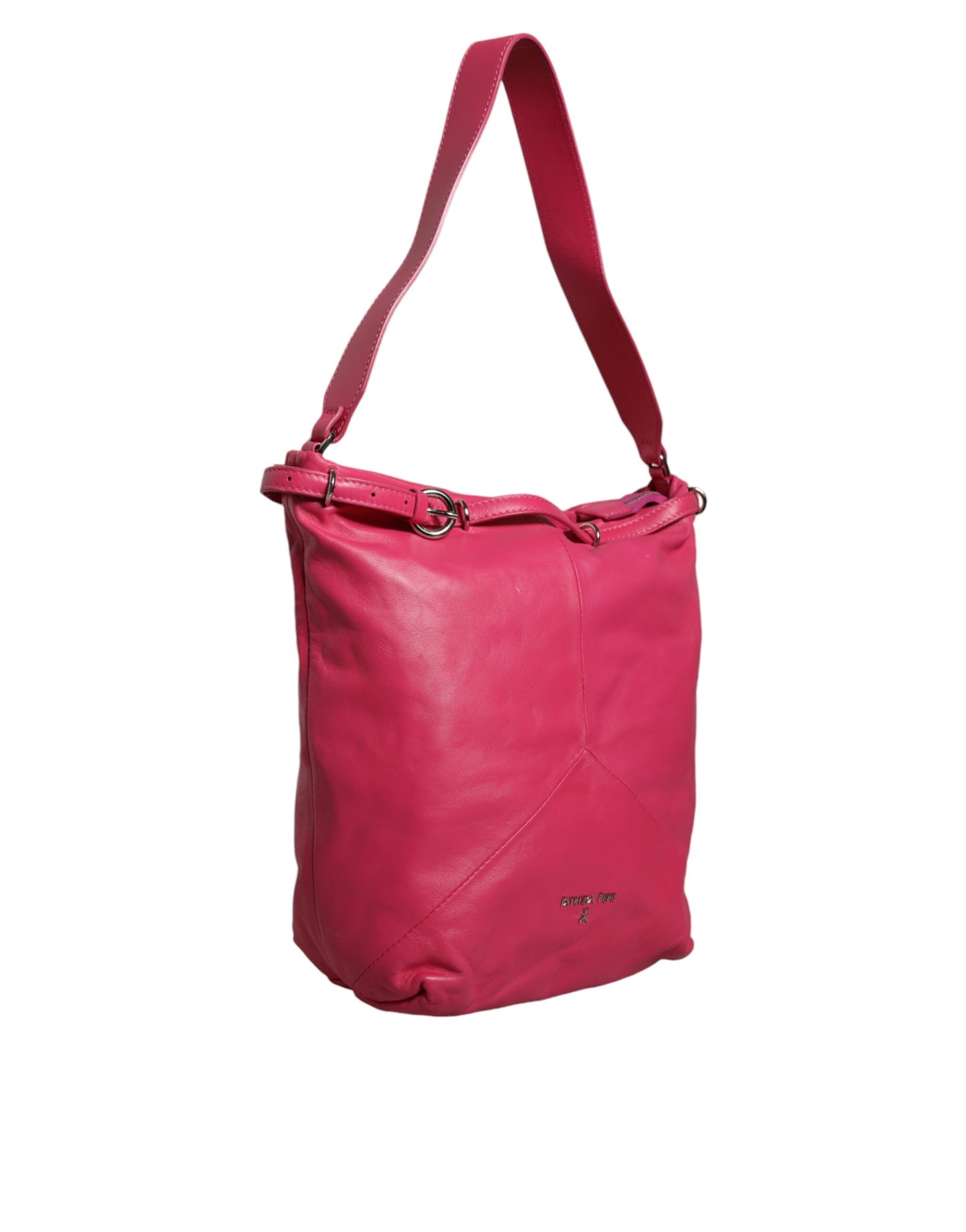  - Fuchsia Pink Leather Shoulder Purse Tote Bag