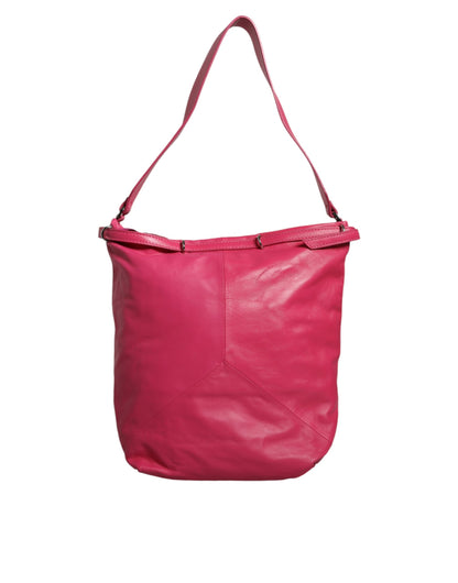  - Fuchsia Pink Leather Shoulder Purse Tote Bag