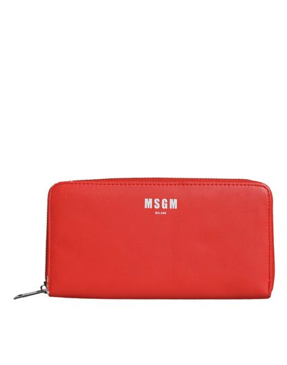  - Red Leather Continental Zip Around Card Holder Bifold Clutch Wallet