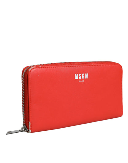  - Red Leather Continental Zip Around Card Holder Bifold Clutch Wallet