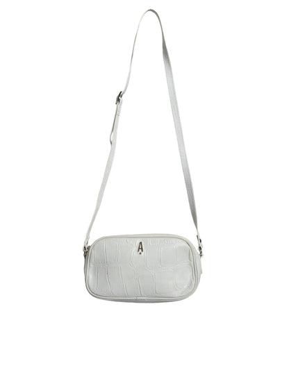  - White Croc Print Leather Crossbody Sling Bag