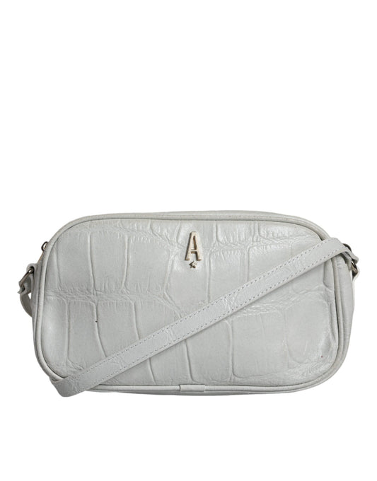  - White Croc Print Leather Crossbody Sling Bag