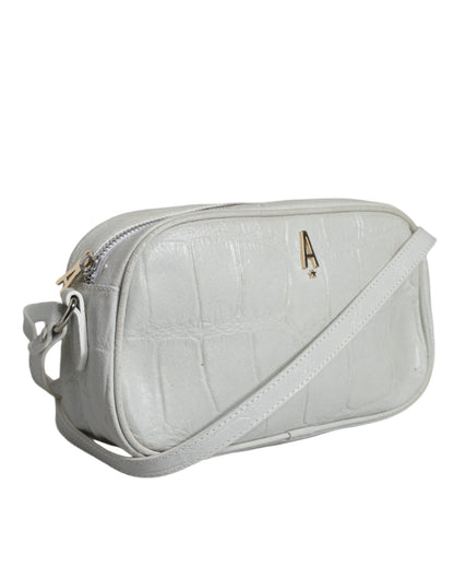  - White Croc Print Leather Crossbody Sling Bag