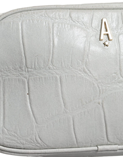  - White Croc Print Leather Crossbody Sling Bag