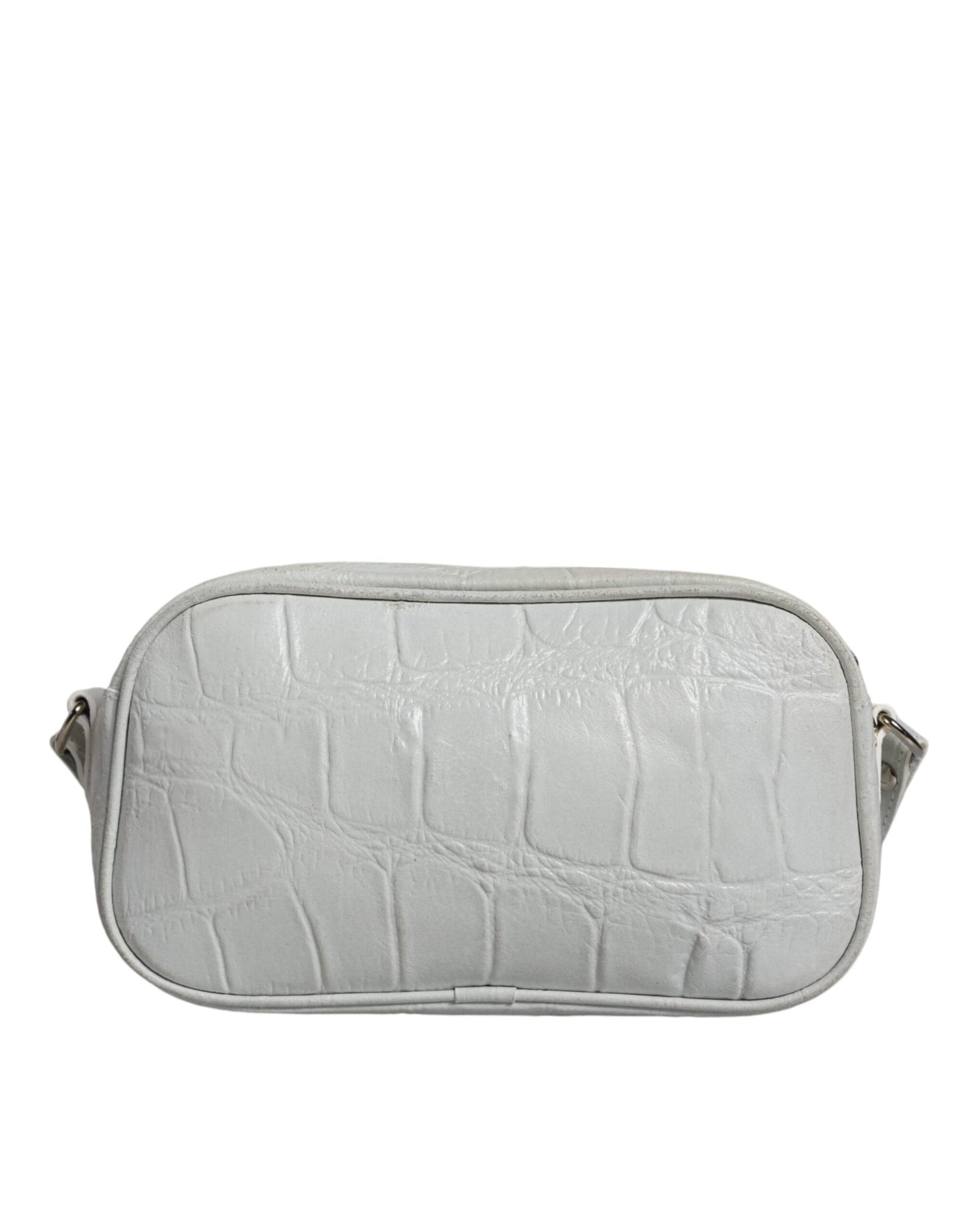  - White Croc Print Leather Crossbody Sling Bag