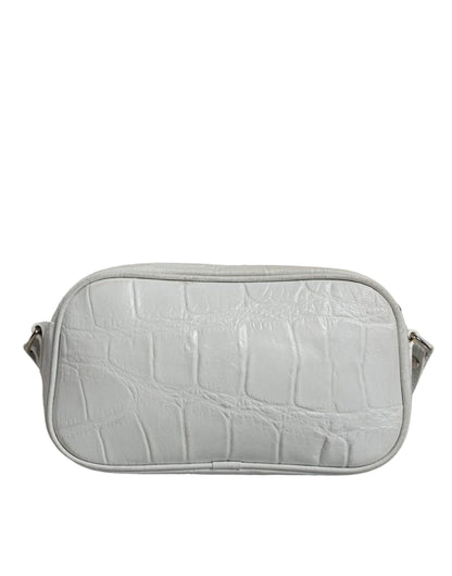  - White Croc Print Leather Crossbody Sling Bag