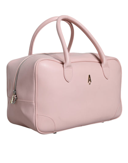  - Pink Leather Logo Top Handle Duffel Handbag Women Bag