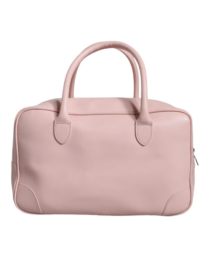  - Pink Leather Logo Top Handle Duffel Handbag Women Bag