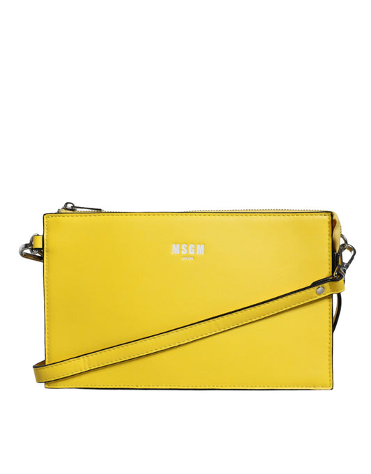  - Yellow Leather Logo Crossbody Sling Shoulder Bag