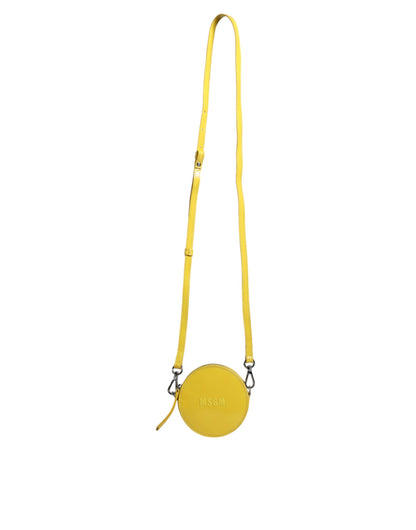  - Yellow Leather Logo Crossbody Sling Shoulder Round Bag