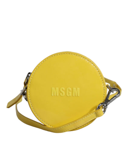  - Yellow Leather Logo Crossbody Sling Shoulder Round Bag