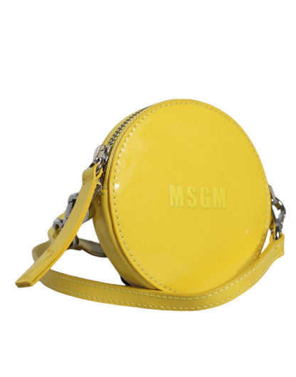  - Yellow Leather Logo Crossbody Sling Shoulder Round Bag