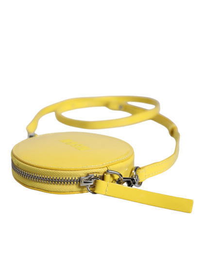  - Yellow Leather Logo Crossbody Sling Shoulder Round Bag