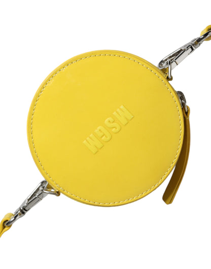  - Yellow Leather Logo Crossbody Sling Shoulder Round Bag