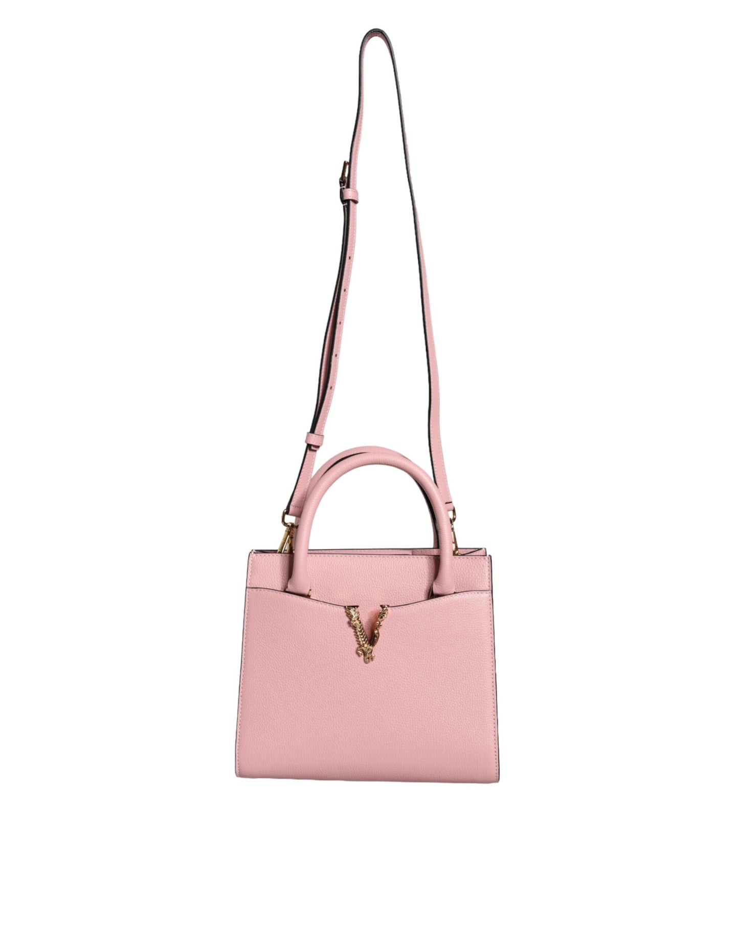  - Pink Small Top Handle Grainy Calf Leather Crossbody Bag