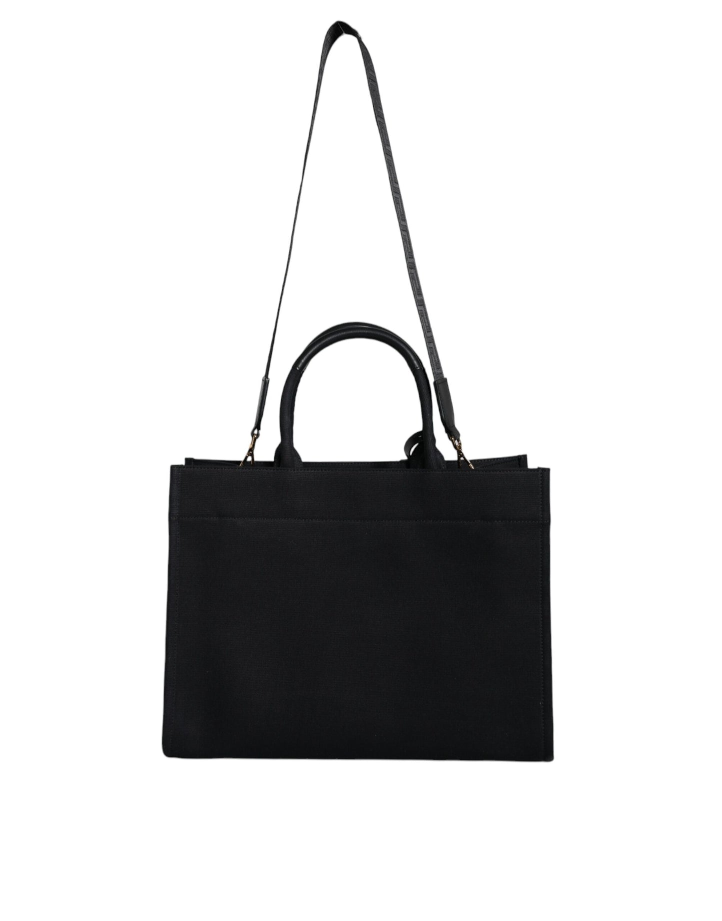  - Black Top Handle Canvas Leather Logo Crossbody Tote Bag