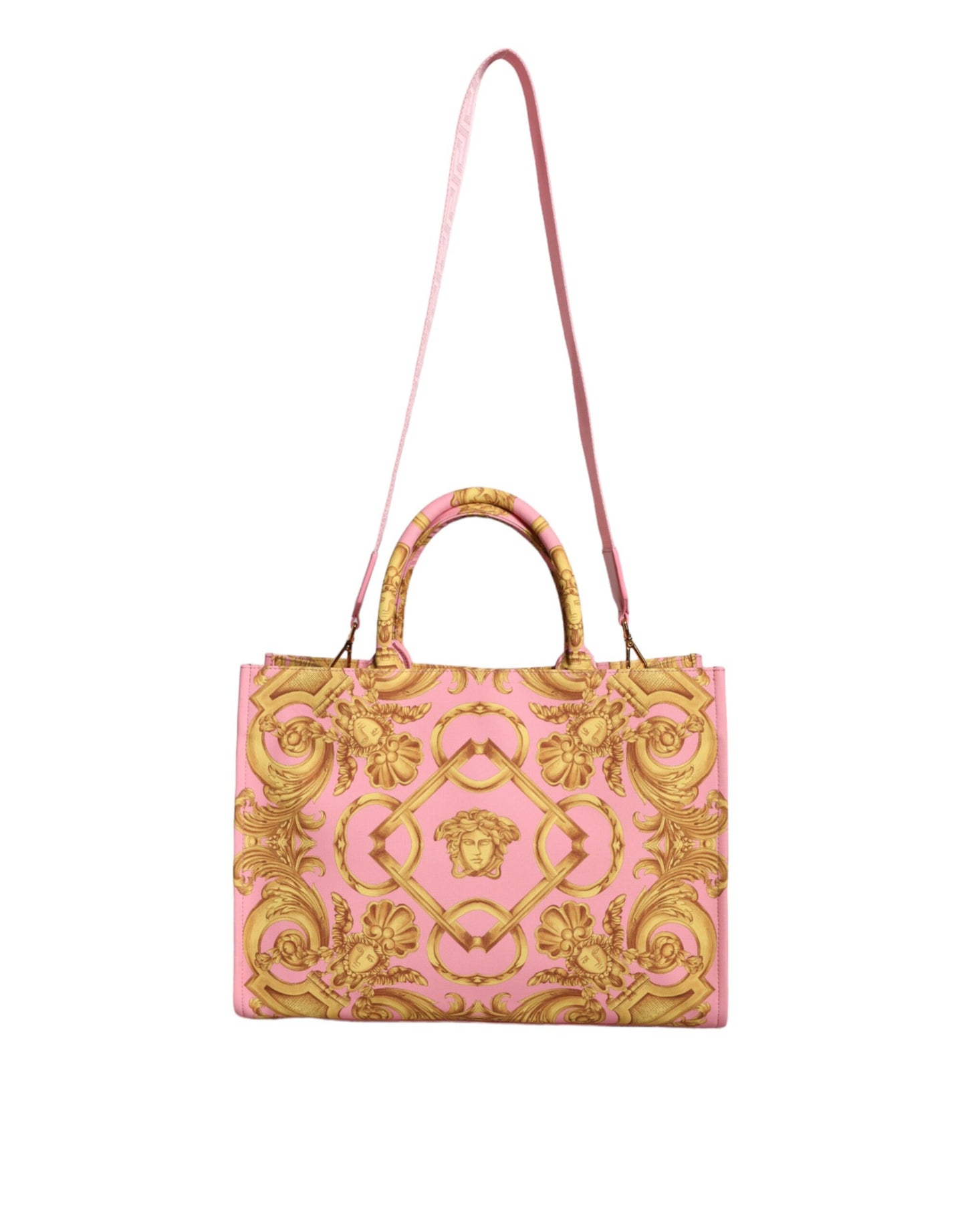  - Pink Printed Large Fabric Leather Shopping Tote Bag