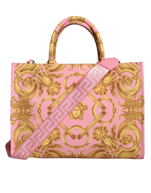  - Pink Printed Large Fabric Leather Shopping Tote Bag