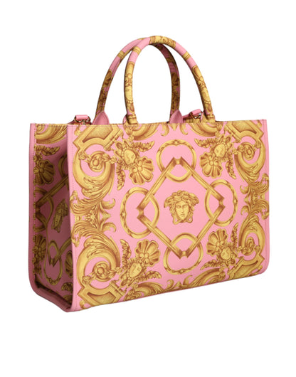  - Pink Printed Large Fabric Leather Shopping Tote Bag