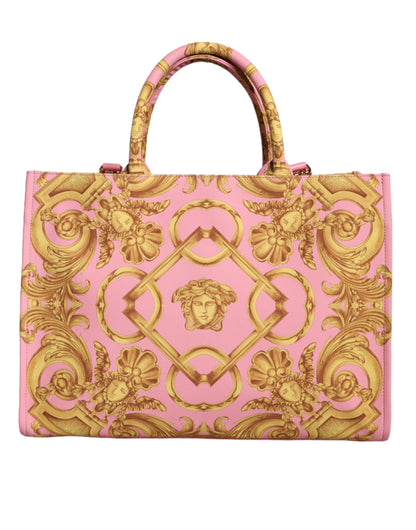  - Pink Printed Large Fabric Leather Shopping Tote Bag