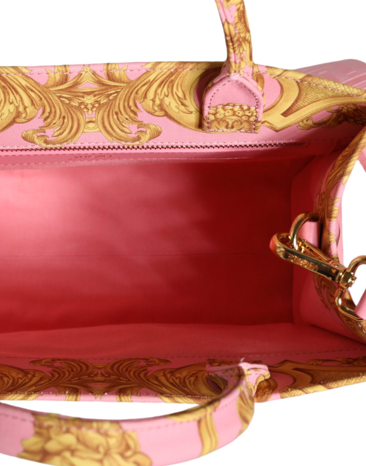  - Pink Yellow Baroque Fabric Leather Shopping Tote Bag